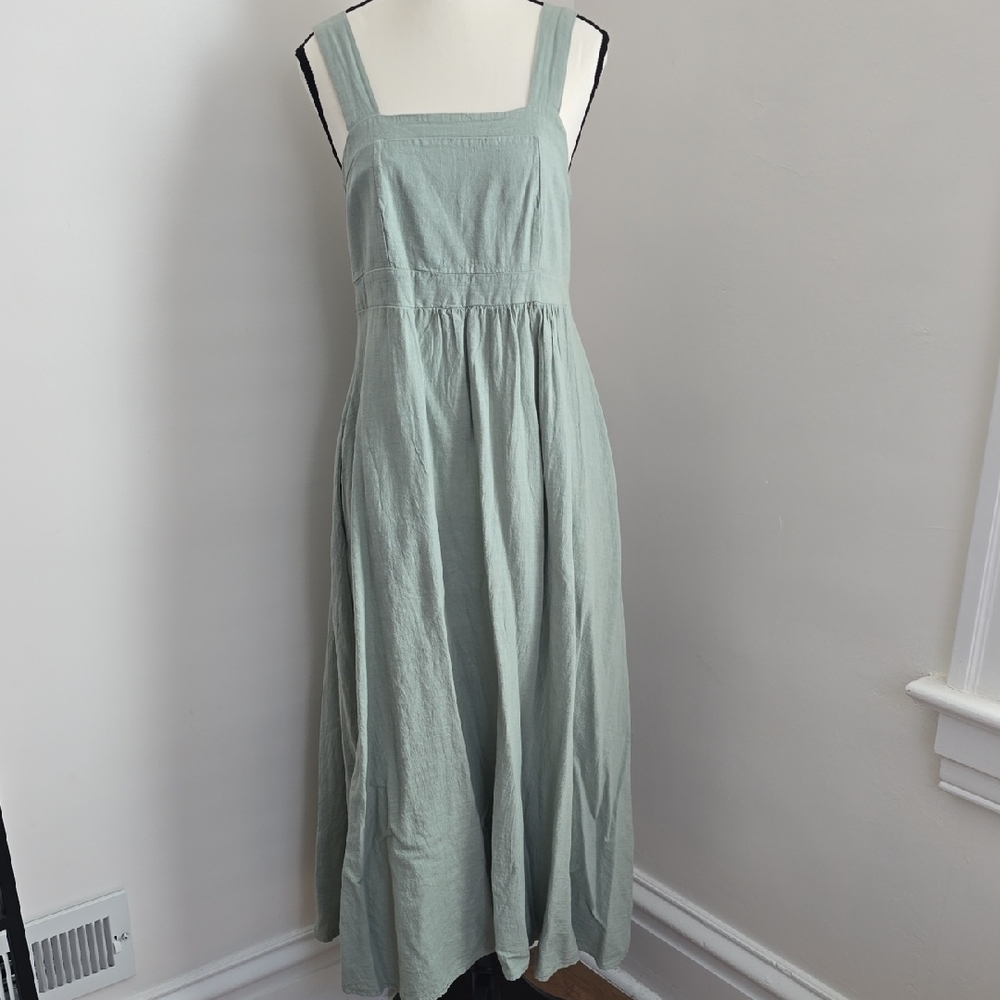 Francesca Bettini Sage Grewn Linen/cotton Blend Midi A Line Tie Back Dress Med - Picture 1 of 6